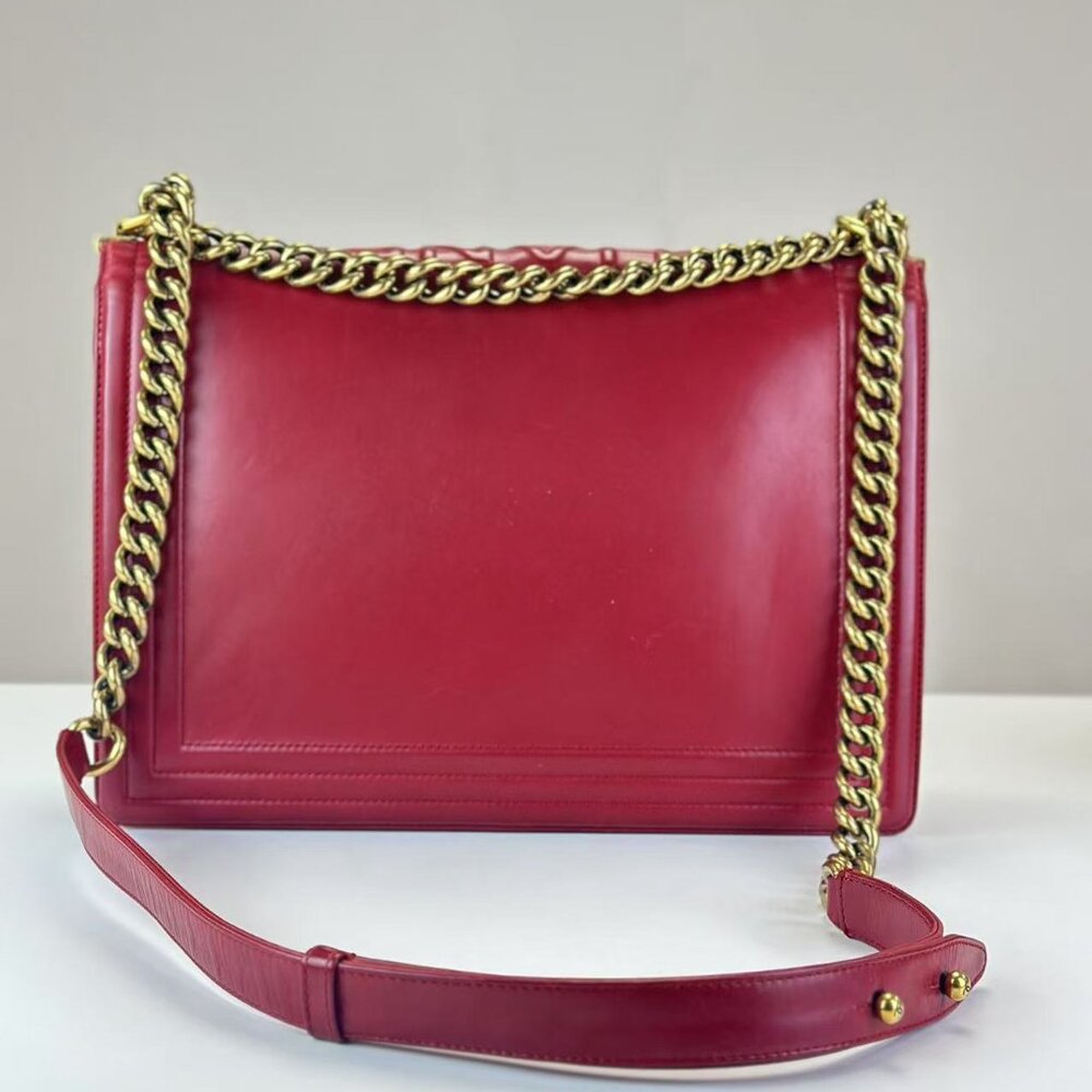 Chanel Red Leather Large Boy Bag Shoulder Bag Crossbody - Picture 3 of 9